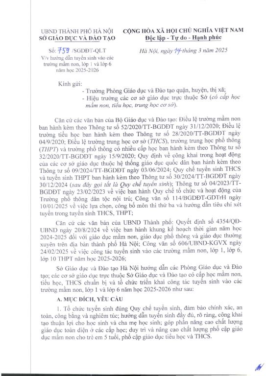HƯỚNG DẪN TUYỂN SINH VÀO CÁC TRƯỜNG MẦM NON, LỚP 1 VÀ LỚP 6 NĂM HỌC 2025 – 2026