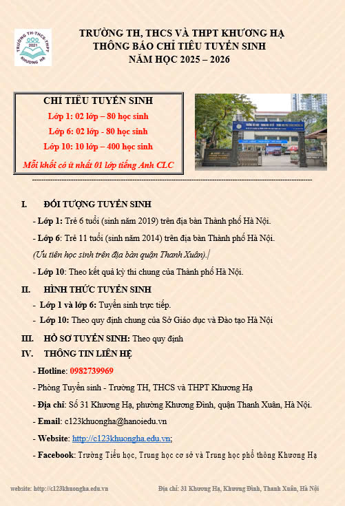 THÔNG BÁO CHỈ TIÊU TUYỂN SINH NĂM HỌC 2025 – 2026