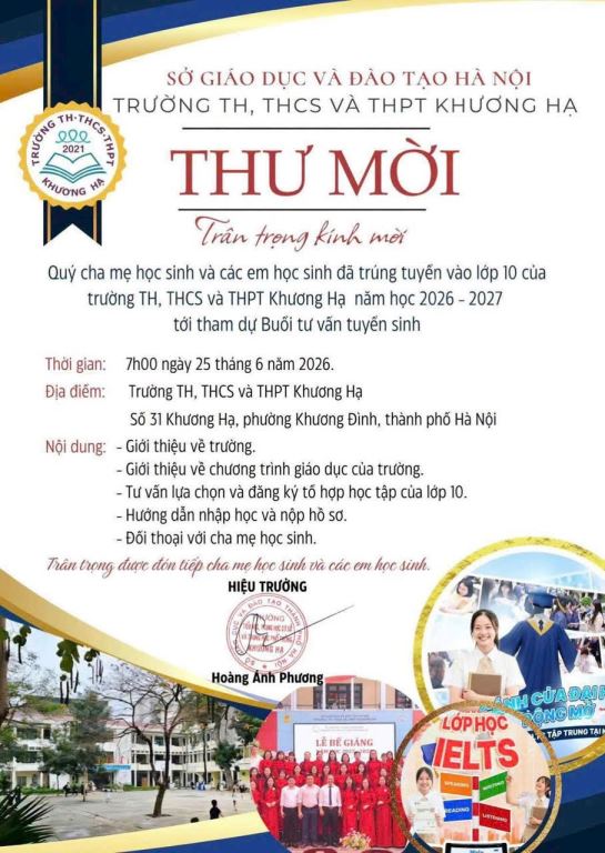 📢 THƯ MỜI THAM DỰ BUỔI TƯ VẤN TUYỂN SINH VÀ NHẬN HỒ SƠ NHẬP HỌC LỚP 10 NĂM HỌC 2026 – 2027